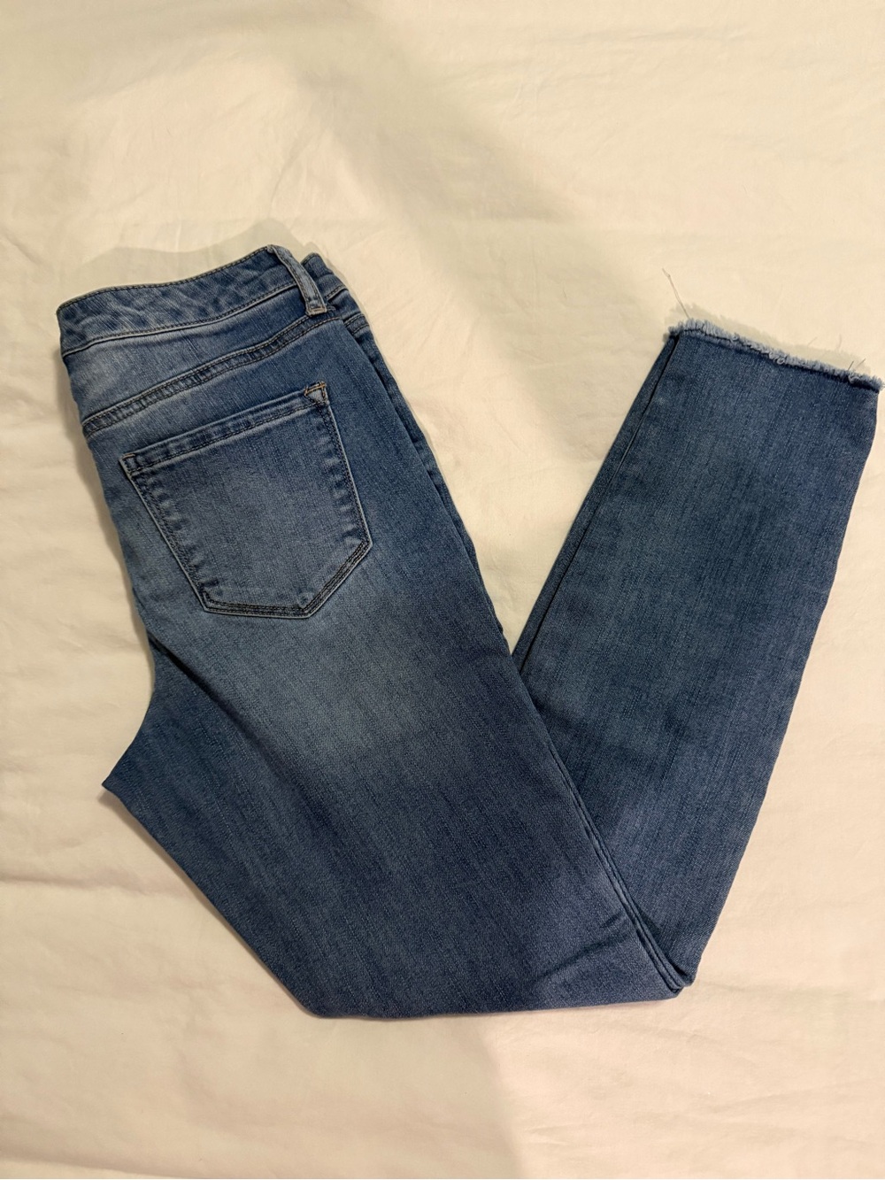 crown & ivy Medium Blue Skinny Jeans with Raw Hem